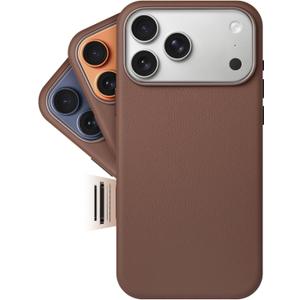LONLI Classic | Gold-Rated Leather - European Genuine Vele Leather Case for iPhone 17 Pro - [Built-in Camera Control and Compatible with Magsafe] - Dark Saddle