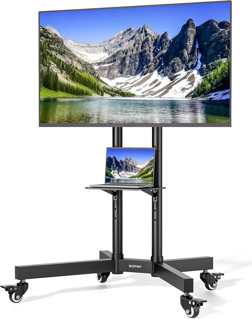 Heavy-Duty Rolling TV Stand for 3285" Screens Supports 187 lbs (154 lbs TV + 33 lbs Shelf), Stable Mobile TV Cart with Storage Tray & Locking Wheels, Floor TV Stand, Max VESA 600x400, Black