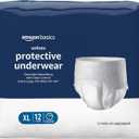 Amazon Basics Unisex Protective Underwear, Overnight Absorbency, Extra Large, 12 Count, (1 Pack of 12) (Extra Large)