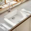 Enbol 24 Inch Undermount Kitchen Sink White Quartz Undermount Kitchen Sink Single Bowl Granite Composite Sink with Strainer 2418-W (24”X18”)