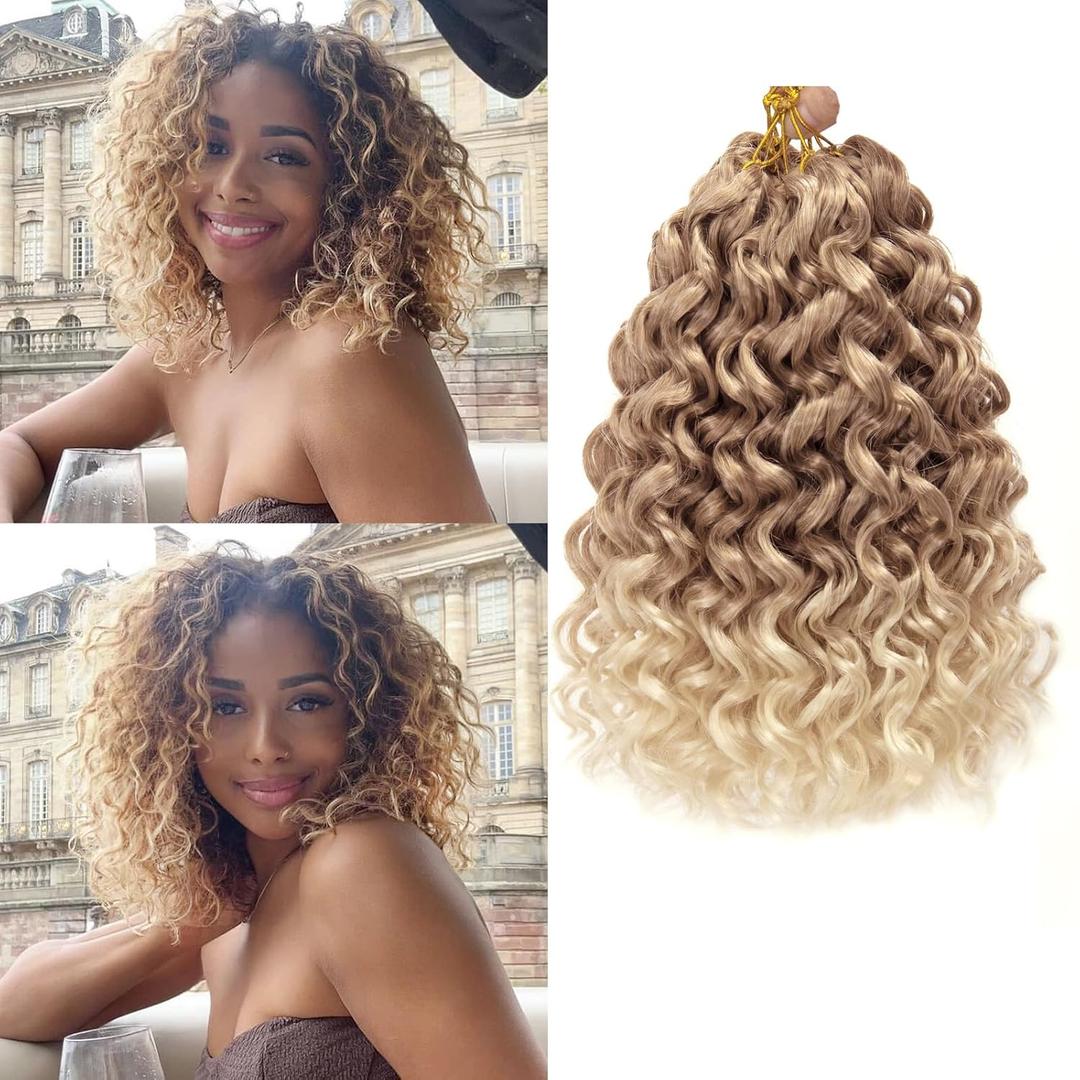 GoGo Curl Crochet hair 10inch Water Wave Crochet hair Ombre Synthetic Bohemian Crochet Braid Deep Wave Braiding hair Extensions (27/613, 10inch)