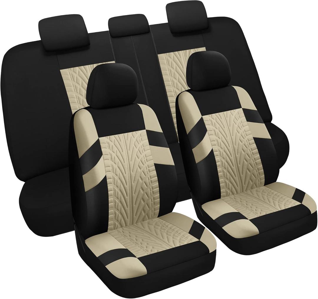 Pariitadin Car Seat Covers Full Set, Washable and Breathable Premium Cloth Automotive Vehicle Seat Cover for Car Interior, Universal Fit for Most Cars, Sedan, Truck, SUV(Black/Beige)