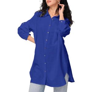 FASHIONSPARK Womens Oversized Button Down Shirts Casual Long Sleeve Blouses Tops Loose Fit Tunic Top S 