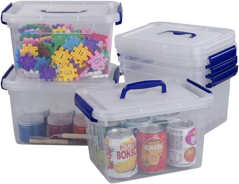 Pekky Plastic Small Handle Storage Box, 6 Quart Clear Plastic Bins, 6 Pack