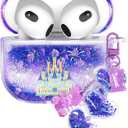 for Airpods 3rd Generation Case - Quicksand Liquid Cute Kawaii Mujer Girl Women Aesthetic Cover Sparkling Sparkle Glitter Bling Purple Castle Keychain Girly for Airpods 3 Case