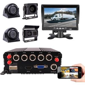 JOINLGO 4 Channel WiFi GPS 4G LTE Cellular 1080P Vehicle Bus CCTV DVR Video Recorder Kit Remote View on APP/Web 4 Side Front Rear View IP68 Backup Cameras for Truck RV Bus Van Fleet (kit with 7inch Screen)