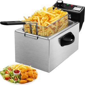 Deep Fryer with Basket, 3.2 Qt Electric Deep Fat Fryer for Home Use, Stainless Steel Countertop Oil Fryer Pot for Chicken, Fries, Fish, Shimp and More, 3 L Capacity with Temperature Control