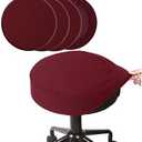BUYUE 4 Pcs Bar Stool Covers, Luxury Fabric Dia.14-16" Round Stretchy Crease-Resistant Washable Jacquard Dustproof Stool Seat Slipcover, M-Burgundy-Set of 4