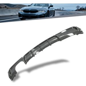 Rear Diffuser Compatible with 2012-2018 FIT BMW 3 Series F30 Sedan M Sport Bumper Only, Carbon Fiber Look (Hydro-Dip) PP Lower Valence, Left-Side Twin Exhaust Cutout (328i 330i Spec)
