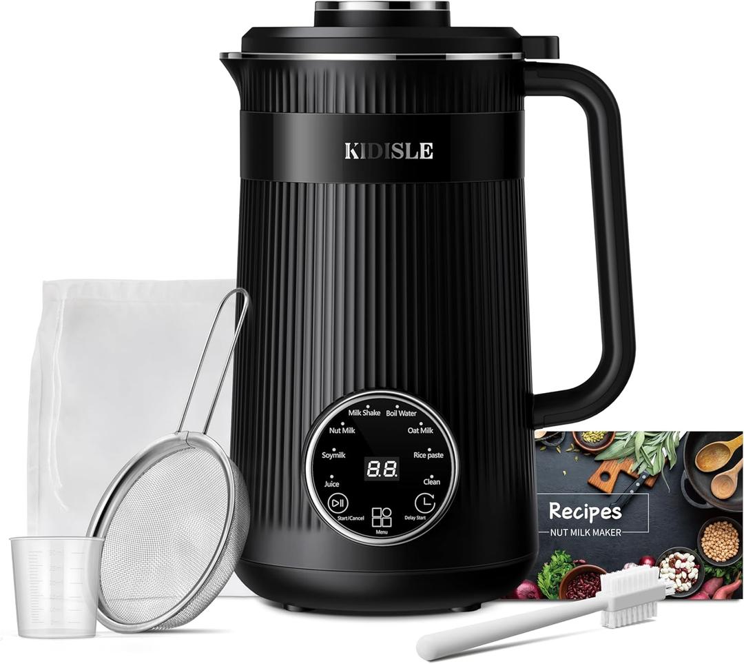 KIDISLE 32oz Automatic Soy Machine for Homemade Almond, Oat, Coconut, Soy, Plant Based Milks and Non Dairy Beverages with Delay Start/Keep Warm/Self-Cleaning/Boil Water, Black