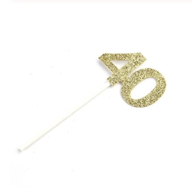  Gold Glitter Number Cupcake Toppers, 40 Birthday Cake Decorations for Anniversary Party Supplies