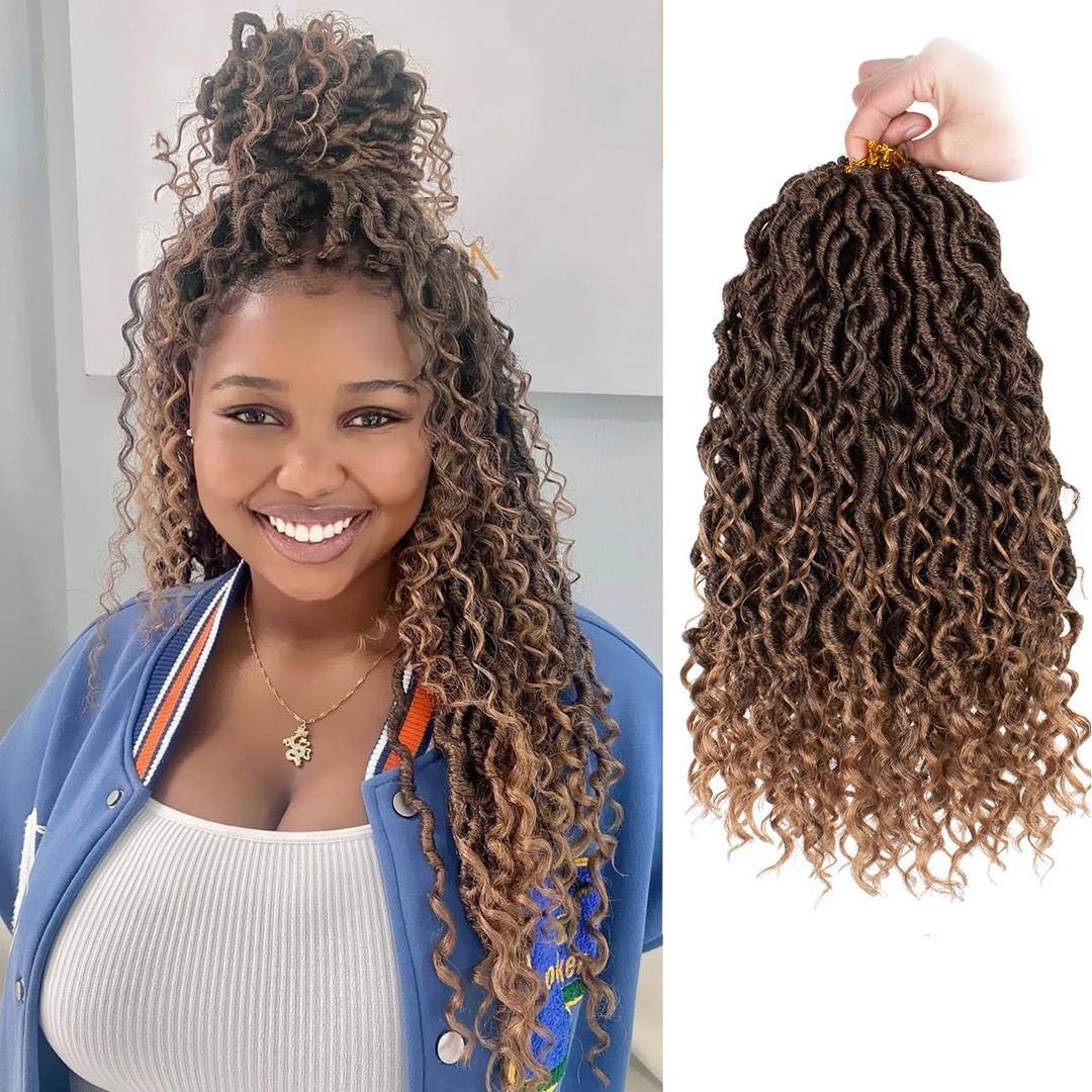 ZRQ 8 Packs Ombre Boho Faux Locs Crochet Hair 14 Inch Goddess Locs Croceht Hair, Pre Looped Soft Locs Boho Style River Locs With Curly Ends Hair Extension T27#