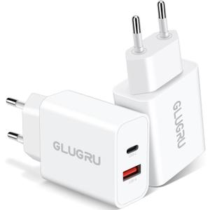 European Travel Plug Adapter, GLUGRU 2-Pack 20W Dual Port USB C Wall Charger Type C Fast Charging Block International Power Adapter US to Europe for iPhone 17 16 15 14 13 12 11 Pro Max, iPad, Galaxy