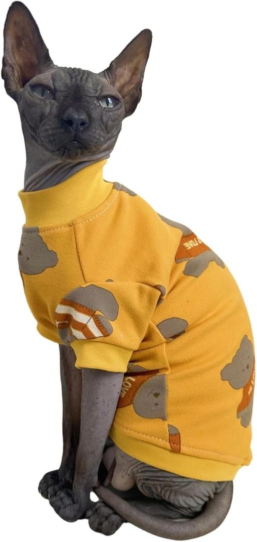 Limited Edition Sphynx Cat T-Shirts Elastic Hairless Cat Sweatshirt Pet Kitten Clothes Round Collar Kitten Shirts Vest Cats & Small Dogs Apparel (Bear, XL (10-12 lbs))
