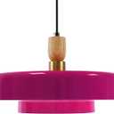 Mid Century Purple Pendant Lamp with Wood & Brass Accent, 70s Retro Adjustable Hanging Light, Vintage Ceiling Light Fixture for Farmhouse Kitchen Dining Room, 13.8 Inch