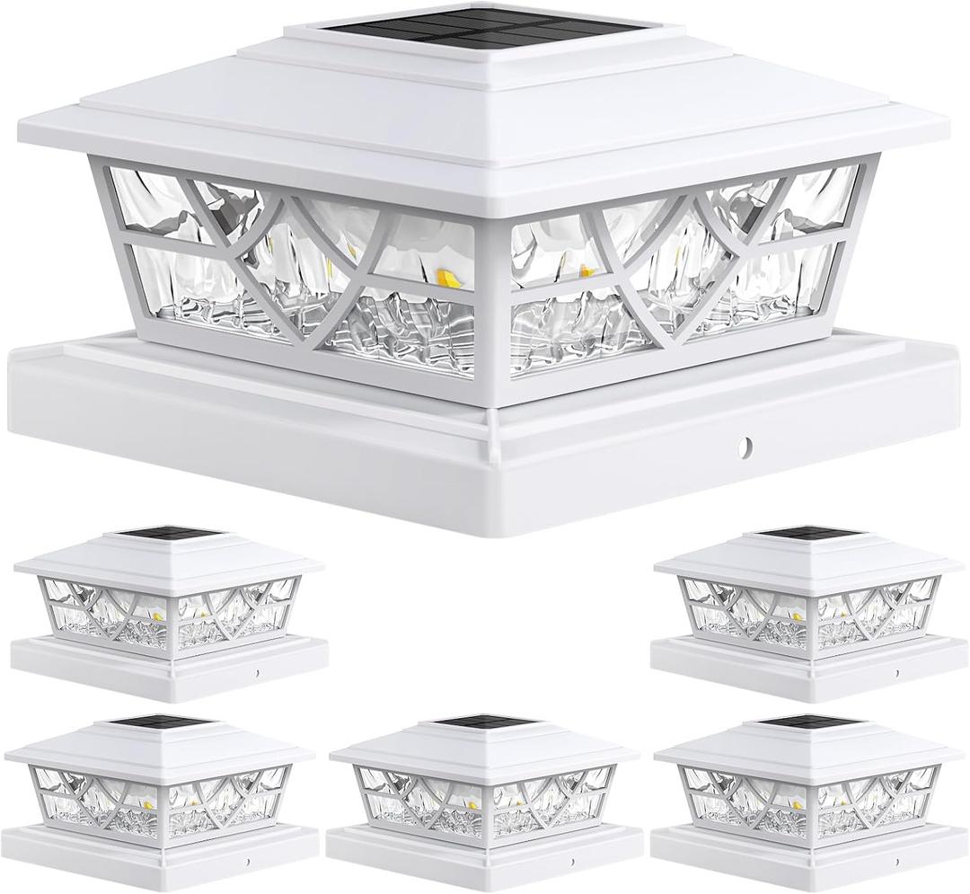 APONUO Solar Post Cap Lights 6 Pack for 4x4 5x5 6x6 Wood Vinyl Fences - Post Lights Solar Powered, IP64 Waterproof, Auto On/Off, for Deck Patio Yard (Warm & Cool White)