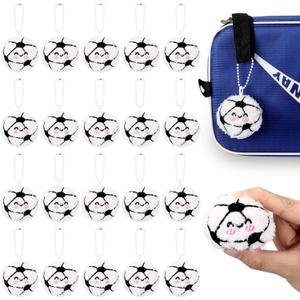 30 Pcs Soccer Keychain Gift Bulk Mini Plush Ball Prizes Funny Sports Players Team Party Favors Gifts for Group (White, Black)