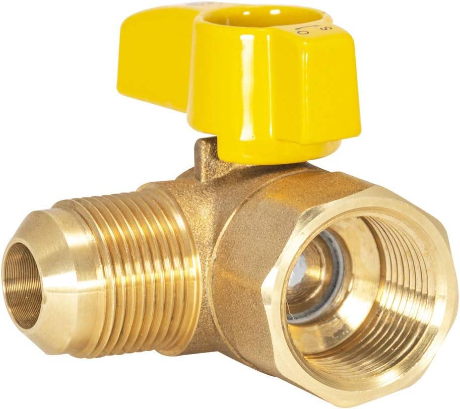 3/4 Inch FIP x 5/8 Inch OD Angle Gas Ball Valve with 1/4-Turn Handle, Brass Plumbing Fitting, 60029
