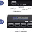 1x4 HDMI Splitter, 1 in 4 Out HDMI Splitter Audio Video Distributor Box Support 3D & 4K x 2K Compatible for HDTV, STB, DVD, PS3, Projector Etc, Duplicate/Mirror Screen Only (Not Extend)