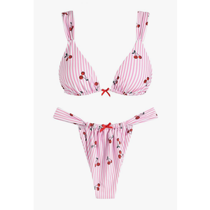 ZAFUL Small Bikini Sets for Women Triangle Bow Decor Ruffle Straps Lace up Swimsuit 2 Pieces High Cut Bathing Suits