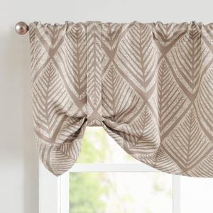 jinchan Tie Up Valance Curtain Geometric for Kitchen Living Room Ferns Leaf Print Blackout Window Adjustable Thermal Insulated Tie-up Valance 18 Inch Rod Pocket 1 Panel Brown on Beige