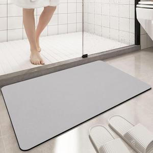 Diatomaceous earth bath mat Rubber Non Slip Super Absorbent Bath Mat Quick Dry Bathroom Rugs Thin Bathroom Floor Mats Fit Under Door- Shower Rug for in Front of Bathtub Shower, Gray, 15.7"*23.6"
