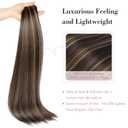 REECHO Clip in Hair Extensions, Hair Extensions Thick Long Lace Weft Lightweight Synthetic Hairpieces for Women (24 Inch-240 Gram(Pack of 5), Dark Brown with Highlights)