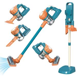 3-in-1 Kids Vacuum that Really Works, Toddler Toy Vacuum Cleaning Set with Working Suction, Realistic Pretend Play Gift for Boys and Girls Ages 3+ (Blue)