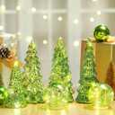 Syhood 6 Pcs Lime Green Mercury Glass Christmas Tree for Tabletop Light up Figurine Christmas Tree Mercury Cracked Glass Globe with Light for Xmas Decor Home Party Centerpiece Mantel Gift