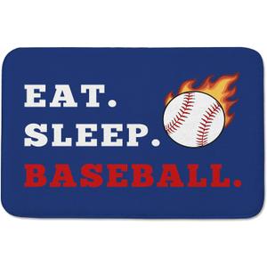 Eat Sleep Baseball Bathroom Rugs 24x16 Inches | Water Absorbent Soft Non-Slip Bath Mat Machine Washable Mats for Showers Laundry Rooms Indoor Doors Decor