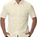 Men's Short Sleeve Dress Shirts Wrinkle Free Stretch Formal Wedding Prom Regular Fit Button Down Shirt (XL)
