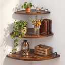 Novabright Corner Floating Shelf Set of 3 Rustic Brown Wood 9/10/12 in Corner Shelves Wall Mounted with Guardrail & Cord Hole Hanging Storage Display Shelves for Bedroom Kitchen Living Room Bathroom