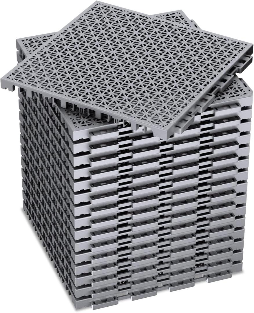 16 PCS Modular Interlocking Cushion Interlocking Floor Tiles with Hole Drainage Tiles Mat 10" x 10" Non Slip Pool Deck Mat Outdoor for Drain Deck Pool Patio Shower Kitchen Balcony(Grey)
