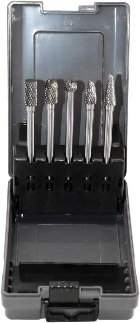 5pcs Tungsten Carbide Burrs Set with 1/4''Shank Double Cut Extended Long Solid Power Tools Carbide Rotary Files Bits for Die Grinder Metal Wood Carving Engraving Polishing Drilling Grinding Milling