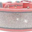 Rhinestone Dog Collar Soft Comfortable Stylish Dog Collar with Bright Reflective Stripe Adjustable Diamond Crystal Pet Collar for Small Medium and Large Dogs (L fit Neck 19-23", Pink)