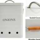 Onion Storage Bin, Kitchen Storage Canister,Kitchen Pantry Organizer Tin With Airtight Lid & Handles, Vegetable Fresh Keeper with Aerating Tin Storage Holes (White)