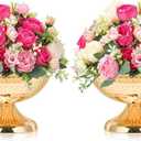 Metal Urn Vases for Centerpieces - 6.3" Tall Flower Pot Planters, Wedding Table Decor, Party Reception, Home Floral Arrangement (2, Gold)