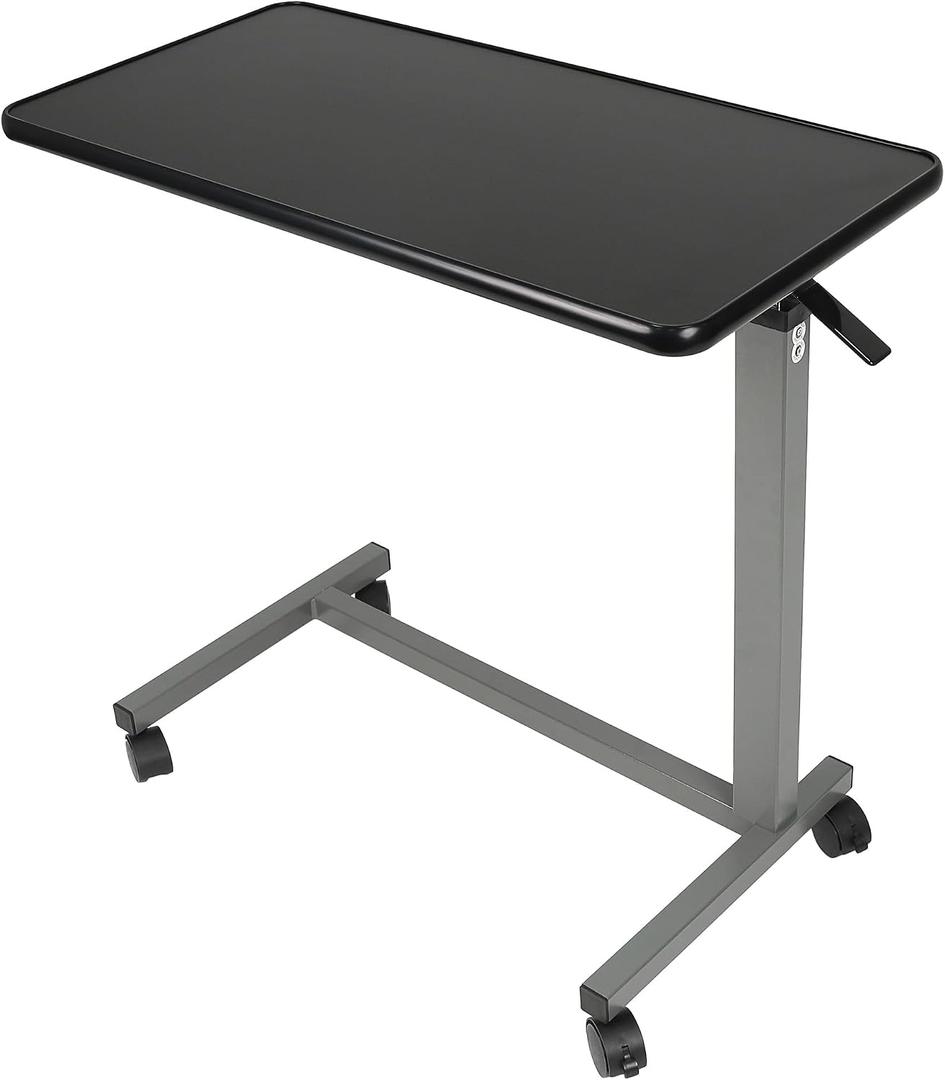 Vaunn Medical Pneumatic Adjustable Overbed Bedside Table with Wheels (Hospital and Home Use), 15"d X 30"w X 40.5"h