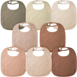 Bearmoss Baby Bibs for Drooling and teething 100% Cotton Muslin Bibs for Baby Boy & Girl,Adjustable, Ultra Absorbent,8 Pack (Coconut Mocha)