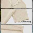 Mens Crochet Shirts Summer Fashion Knit Mesh Button Down Casual Cuban Top (S-XXL) (Beige, XL)