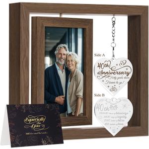 40 Year Anniversary Picture Frame Gifts, Best 40th Anniversary Wedding Gifts for Couple Parents Husband Wife Him Her Men Women, Personalized Forty Year Fortieth Anniversary Wood Gift Decorations