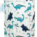 LANGYASHAN Laundry Basket Canvas Fabric Collapsible Organizer Basket for Storage Bin Toy Bins Gift Baskets Bedroom Clothes Children Nursery Hamper (Full dinosaur)