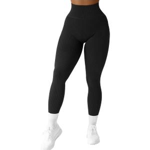 SUUKSESS Women Ribbed Seamless Leggings High Waisted Tummy Control Workout Yoga Pants (Black, XL)