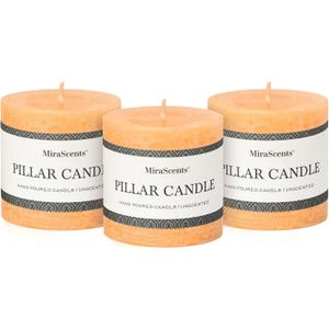 3x3 Inch Yellow Pillar Candles - Set of 3 Unscented, Large, Smokeless Dripless Candles for Dinner Table Decor, Home Rustic Decor, Fall Centerpieces