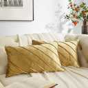GIGIZAZA Decorative Velvet Pillow Covers 12x20, Set of 2 Gold Sofa Couch Lumbar Throw Pillows Covers Cases, Living Room Square Cushion Accent Stripe Covers