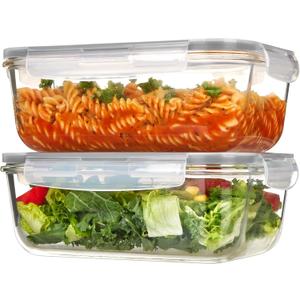 Vtopmart 2Pack 1860ml/63oz Large Glass Storage Containers with Lids, Meal Prep Food Container Set with Snap Airtight Lid for Baking, Microwave, Oven, Leak Proof, for Freezer, Dishwasher, Grey