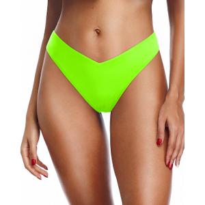 Zmart Women Cheeky Bikini Bottoms V Cut Swim Bottom High Cut Swimsuit Low Waist Low Rise Bathing Suit (Medium, Neon Green)