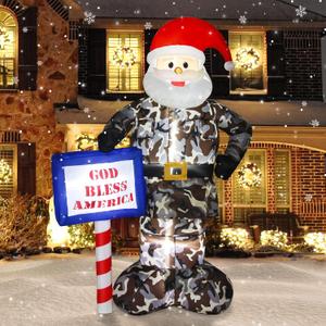 Christmas Inflatable Outdoor Decoration, 7FT Giant Blow Up Camouflage Santa Claus Xmas Decorations Soldier Army Gift, Built-in LED Lights Holiday Decor for Indoor Outside Lawn Garden