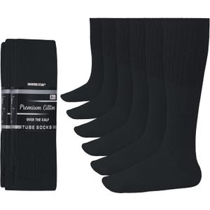 Diamond Star Tube Socks Men 6 Pairs Premium Cushion Cotton Over The Calf Athletic Knee High Socks For Men Big & Tall (10-15, Black)
