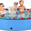 Jecoo Dog Pool for Large Dogs Kiddie Pool Hard Plastic Foldable Dog Bathing Tub Portable Outside Kids Swimming for Pets and Dogs Outdoor Backyard